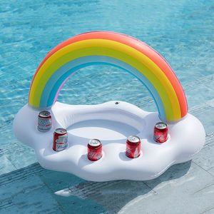 <b>Inflatable</b> Rainbow Drink Float Pool Cooler With Can Holders For Adults Vinyl Floatation Device - Product Image 1