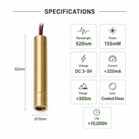 ZhonNa Nouveau Module Laser Vert 520nm 135mW à Ligne Micro-Pointe Longue Portée, Outil de Visée et de Positionnement à Mise au Point Réglable, Pièces d'Instrument