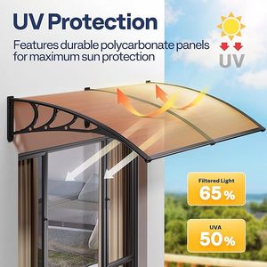 Tettoia in Policarbonato Trasparente Anti-UV <span class=keywords><strong>per</strong></span> Porte e Finestre, Copertura Antipioggia con Supporto in Alluminio - Product Image 5