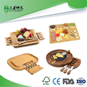 Ensemble plateau à fromage en bambou avec couteau ; plateau à fromage rond en bois d'acacia ; plateau à fromage carré avec tiroir et ensemble de couteaux. - Product Image 5