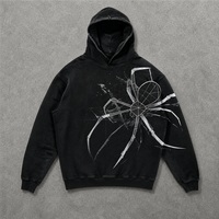 Sweat-shirt à capuche polaire vintage pour homme, motif toile d'araignée métallique 3D délavé, style streetwear printemps, vente en gros, personnalisable OEM ODM