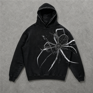 <span class=keywords><strong>Sweat</strong></span>-shirt à <span class=keywords><strong>capuche</strong></span> vintage délavé pour homme, motif toile d'araignée métallique style Line-Art, idéal pour le streetwear, vente en gros, personnalisation OEM ODM - Product Image 4