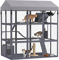 Enclos pour chat en bois de sapin d'extérieur, écologique, durable, résistant aux intempéries, avec échelle et porte verrouillable pour jardin