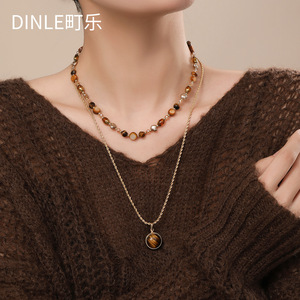 สร้อยคอลูกปัดตาเสือ Dinle สร้อยคอหินธรรมชาติสำหรับผู้หญิง แฟชั่นฤดูใบไม้ร่วงฤดูหนาว สร้อยคล้องเสื้อ - Product Image 5