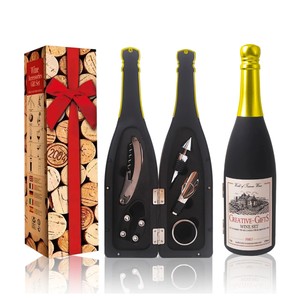 Ensemble cadeau personnalisé de 5 pièces en forme de bouteille de vin, en plastique et métal, style moderne, organisateur promotionnel pour la famille - Product Image 2