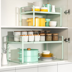 Nana Extendable Tiered Storage <b>Rack</b> Spun Green 2 Tier Standing Cabinet Organizer For Kitchen Countertop Sink <b>Dish</b> Condiment - Product Image 1