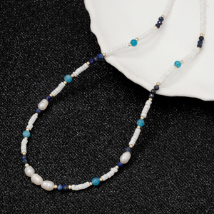 Collier ras du cou bohème <span class=keywords><strong>Heishi</strong></span> perlé pour femme, pierre naturelle, perle d'eau douce, plaqué or 18 carats, vente en gros CL26-127 - Product Image 6