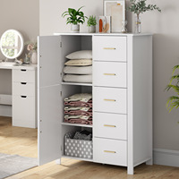 Armoire de rangement en rotin blanc sur mesure avec 5 tiroirs, commode en bois, armoire latérale pour salon, cuisine, entrée, chambre à coucher