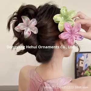 Lot de pinces à cheveux en plastique bicolores, motif fleurs de <span class=keywords><strong>frangipanier</strong></span> et de bauhinia, 8 cm, idéal pour les fêtes, vente en gros, best-seller pour femmes - Product Image 2