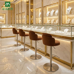 Banqueta Moderna e Durável para Joalheria com Estrutura de Aço Inoxidável e Assento de Couro Almofadado, Alta com Encosto - Product Image 2