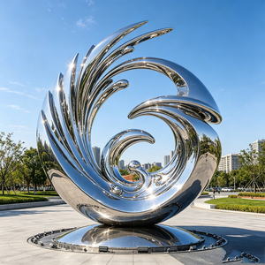 Statue métallique abstraite W37 Nuage abstrait de grande taille pour centre de vente immobilière, décoration artistique paysagère extérieure - Product Image 1
