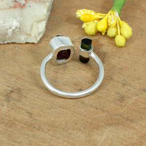 Pierre précieuse en argent Sterling 92.5, Tourmaline naturelle, non traitée, rugueuse, réglable, belle bague pour femmes, cadeau - Product Image 2