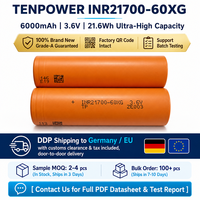 Batterie au lithium cylindrique haute capacité Teenpower NCM Tabless 6000 6000 mAh 60A 21700-60xg Inr21700-60xg Tenpower 60xg 21700