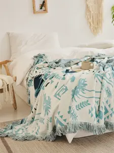 100% Cotton Jacquard Blanket Knitted Technique With Embroidered Pattern Use For Bedding Or Decorative Purposes CLSG
