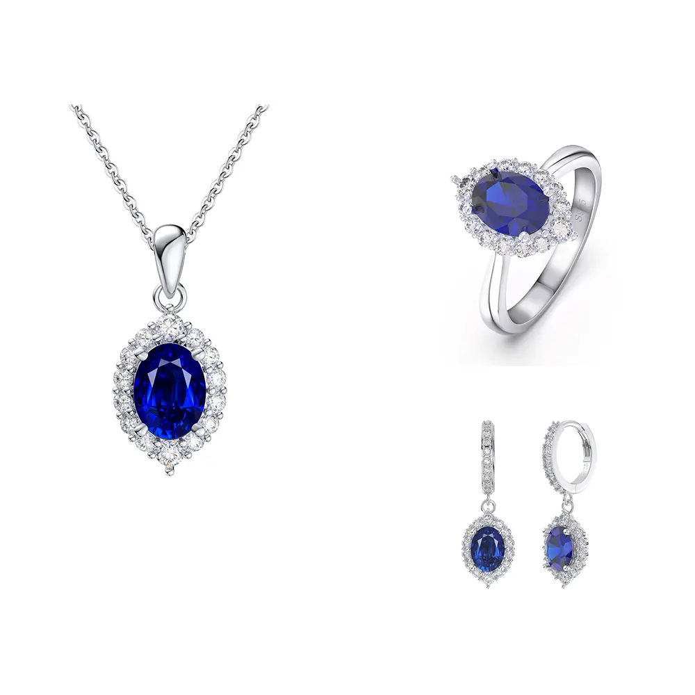 Rinntin SLZ New arrival 8A Sapphire Cubic Zirconia Jewelry 925 Sterling Silver Necklace Earrings Ring For Women