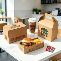 Boîte en carton ondulé de qualité alimentaire, écologique, avec logo personnalisé, pour la vente à emporter de hamburgers et frites