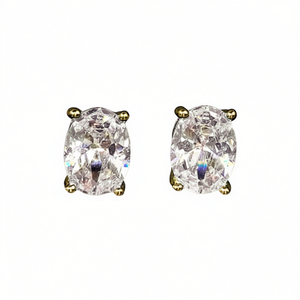 E1428 Orecchini in oro giallo con diamanti taglio ovale, colore G, naturali, classici da donna per l'uso quotidiano - Product Image 1