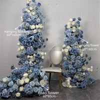 Dekorasi Pintu Masuk Pernikahan & Hotel, Bunga Hydrangea Buatan Sutra Buatan Tangan OEM, Bentuk Tanduk Sapi, Warna Biru Putih