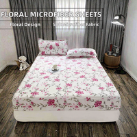 Fournisseur d'usine ODM/OEM – Ensemble de 3 draps plats en microfibre imprimés motif floral, taies d'oreiller, anti-boulochage, anti-statique pour lit King Size