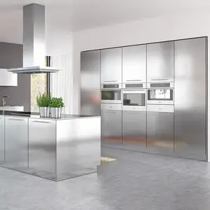 OPPEIN Modern Design Custom Modular Cuisine Metal Island Commercial Kitchen Cabinet Stainless Steel