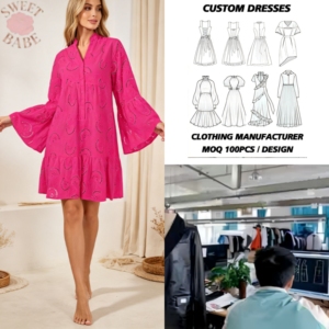 Robe décontractée fuchsia pour femme, style chemise, manches cloche, découpes ajourées, coupe ample trapèze, idéale pour la maison, la plage, les cocktails et les occasions spéciales - Product Image 1
