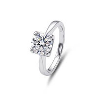 Bague Ronde en Argent 925 avec Moissanite, Sertie à Griffes, Plaqué Rhodium, Bijoux en Gros du Fabricant d'Argent