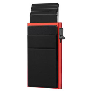 Slim Aluminum Card Holder <b>Wallet</b> Red Black Pop Out Clip Closure 4 Inch Anti-theft <b>RFID</b> Safe for Men Women - Product Image 1