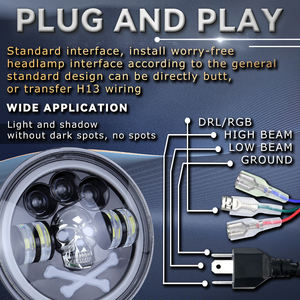 Phare LED Tête de Mort 7 Pouces 6500LM Accessoires Moto Blanc/Jaune Anneau Halo RGB Angel Eye DRL pour Ampoule H4 65W 12V - Product Image 4