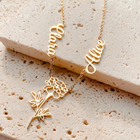 Collier EManco personnalisé avec double nom, pendentif fleur, chaîne en or plaqué, tendance, cadeau de bijoux pour anniversaire ou fête