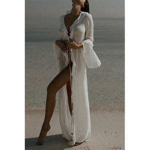 ชุดใส่เดินชายหาดแบบผูกเชือกชุดใส่เดินชายหาดคอวีชุดเดรสใส่ไปชายหาดวันหยุดฤดูร้อนหรูหราสวยงามสีสดใส - Product Image 6