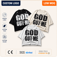 T-shirt en coton épais personnalisé pour homme, motif vintage « God Got Me », imprimé vieilli, coupe oversize et carrée, style streetwear