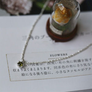 Silver Plated Olive Green Mini Pendant Necklace With Bezel Setting Plant Design For Women Clavicle Chain Gift - Product Image 3