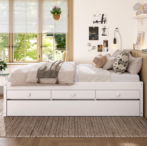 Full Platform <b>Bed</b> with Trundle and 2 Drawers Modern Soft <b>Bed</b> Adjustable <b>Convertible</b> Solid Wood with Power Strip - Product Image 2