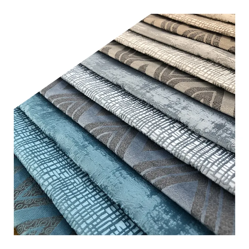 OEM 300GSM Offre Spéciale En Relief Bleu Gris Champagne Tissu Velours D'ameublement Pour Canapé d'angle