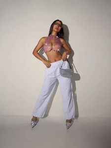 Sommer Kristall-Körperschmuck Tanzkostüm Lila Acryl-Diamanten Weste Tops Damen Sexy Rückenfreies Ausgeschnittenes Camisole Brustkette - Product Image 4