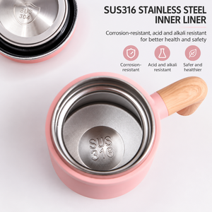 316 Stainless Steel Vacuum <b>Insulated</b> Tumbler Mug Portable Thermal <b>Bottle</b> with Wooden Handle for Office Outdoor - Product Image 4