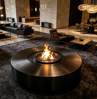 Brasero circulaire moderne de grande taille au gaz naturel, table de feu en métal robuste pour terrasse et camping, chauffage extérieur