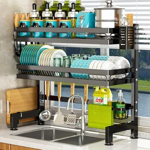 Kitchen Shelf Racks Metal Sink Dish Drain Rack Standing Over The Sink Black Drying Rack