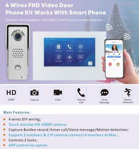 Mới ra mắt phát hiện chuyển động 1080P FHD 4 dây video cửa Điện thoại liên lạc, IP65 thông minh cửa chuông bên trong gọi điện thoại cho ngôi nhà duy nhất - Product Image 2