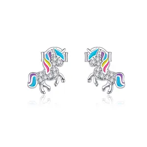 S925 Sterling silver Unicorn stud earrings female fashion trend oil drop earrings manufacturer BSE352