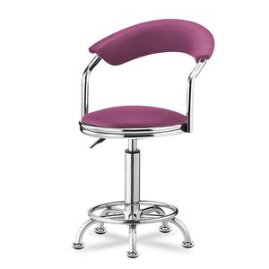 Silla de Barbero Rodante Ajustable, Tapizada en Rojo, Taburete de Salón con Base de Metal, Asiento para Estudio de Peluquería - Product Image 3