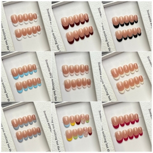 Vente en gros usine 10 pièces Faux <span class=keywords><strong>ongles</strong></span> à presser faits <span class=keywords><strong>main</strong></span>, forme ovale, style French minimaliste, faible MOQ - Product Image 1