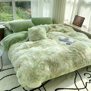 Chất lượng cao thân thiện với môi Fluffy Faux lông xù xù xì Duvet cover tấm phẳng flannel sợi nhỏ 4 cái Duvet <span class=keywords><strong>bedding</strong></span> Set <span class=keywords><strong>Comforter</strong></span> Set - Product Image 1