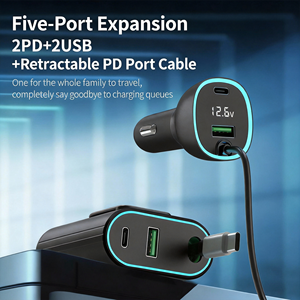 Intrekbare PD 5-poorts USB-C USB-A uitbreidingskabel 1,5m snellader sigarettenaansteker autolader 12-24V voor/achterbank geschikt - Product Image 6