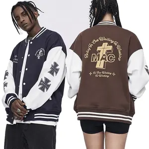 Individuelle Herren-Großhandel Baseballjacke OEM Unisex Stickerei Fleece Streetwear Varsity-Jacke