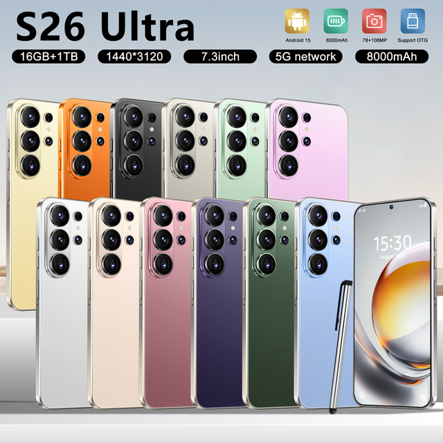 16GB+1TB S26 Ultra Android 15 7.3 inch Economical Wholesale 5G Smartphone Unlock Dual WiFi Multi-functional Daily Cell Phone