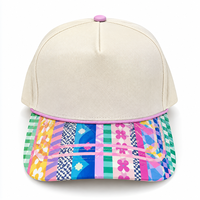 Casquette de baseball 5 panneaux en coton, vente en gros, patchwork coloré, bordure en corde, snapback, esthétique vintage, prête à l'emploi pour l'extérieur