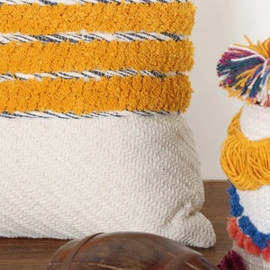 Housse de coussin personnalisable en coton 100% tuftée à la main, texture moderne, couleur jaune moutarde ivoire, avec franges, fermeture éclair, décoration douce pour la maison - Product Image 4