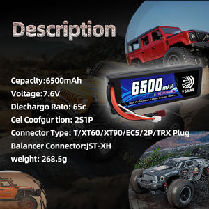 Vsvsvaw लिपो 2s 7.6v बैटरी 6500mah 65c रेसिंग श्रृंखला हार्ड केस के साथ हार्ड केस - Product Image 3