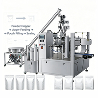 Machine d'emballage automatique rotative pour sachets préformés de poudre (épices, café, protéines) avec remplisseur à vis sans fin et fermeture éclair, certifiée CE